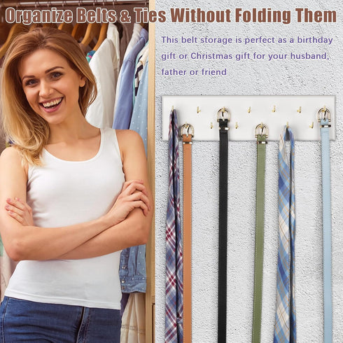 Belt Hanger Wall Mount Belt Organizer for Closet, Holds Over 28 Belts Wooden Wall Mounted Belt Rack Storage Tie and Scarf Hanger for Closet, Wall,...