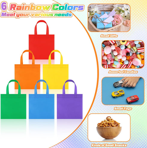 Aneco 24 Pack Non-woven Party Bags with Handles 8×8 Inch Treat Tote Bags Rainbow Party Gift Bags for Birthday Party Favor DIY Crafts Event Supplie...