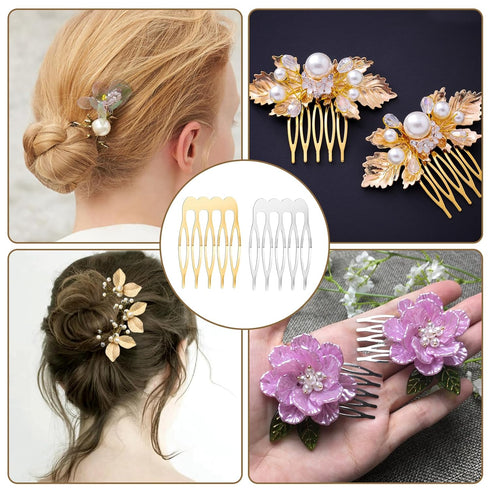 20PCS Small Hair Side Combs French Teeth Hair Combs for Women 5 Teeth Tiny Hair Clip Combs Silver and Gold Plain Blank Crafting DIY Slide Combs Br...