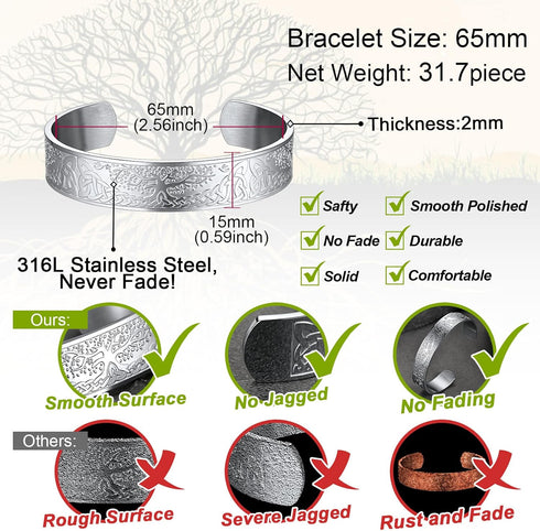 FaithHeart Viking Cuff Bracelet for Men Women, Stainless Steel Rune/Thor's Hammer/Wolf/Celtic Knot Bangles Personalized Customizable...