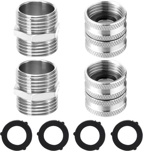 M MINGLE Garden Hose Adapter, Male to Male, Female to Female, 3/4 Inch Stainless Steel Connector, 4-Pack with Extra 4 Washers...