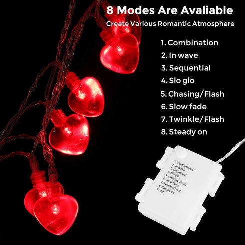 Luditek 14.7ft 40LED Mothers Day Decorations String Lights, Battery Operated Heart Shape Hanging Garland Valentines Day Decor for Indoor Outdoor H...