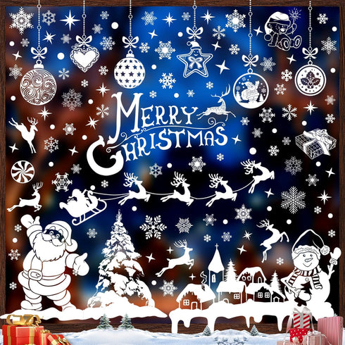 236PCS Christmas Window Clings, 9 Sheets Double-Sided Snowflakes Christmas Window Stickers, Snowman Xmas Decorations Stickers for Glass Window, Re...