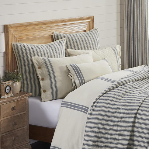 Piper Classics Market Place Blue Ticking Stripe Quilted Euro Sham...