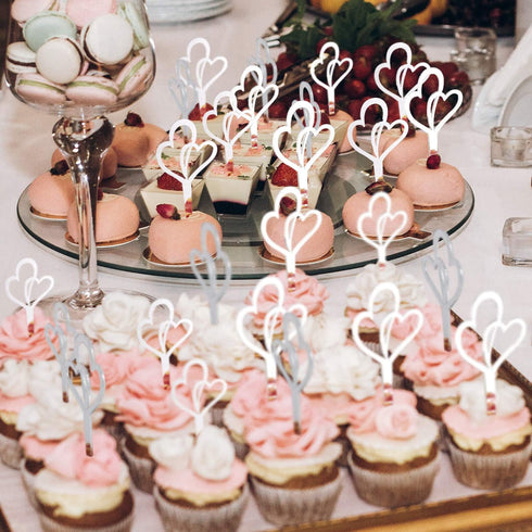 48 Pieces Silver Heart Cupcake Toppers Double Heart Cupcake Picks Love Cake Decorations Engagement Toothpicks for Bridal Shower Wedding Anniversar...