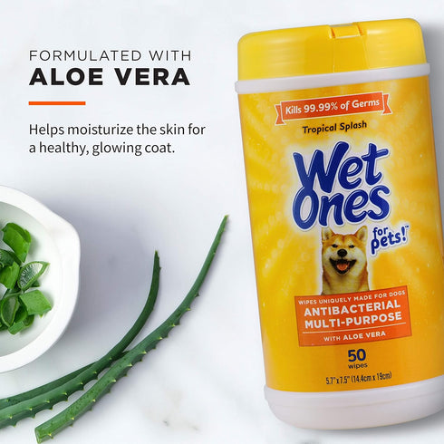 Wet Ones for Pets Multi-Purpose Dog Wipes With Aloe Vera | Dog Wipes For All Dogs in Tropical Splash, Wet Ones Wipes for Paws & All Purpose | 50 C...