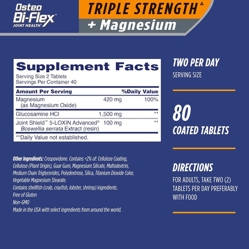 Osteo Bi-Flex Triple Strength Joint Supplement with Glucosamine & Magnesium, Gluten Free, 80 Tablets...