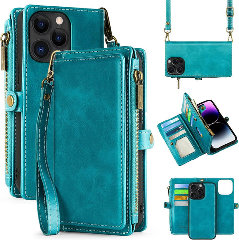 MInCYB for iPhone 13 Wallet Case with Card Holder (12 Card Slots) - PU Leather Case for Women & Men, Wireless Charging, Detachable Magnetic, Cross...