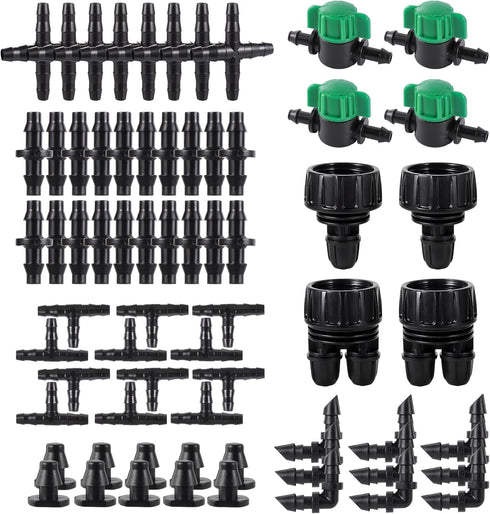 128 Pcs 1/4 Barbed Connectors Irrigation Fittings Kit, 3/4'' to 1/4'' Hose Adapter,Convert 3/4" Female Hose Thread to 2-Way 1/4" Tubing for Repair...