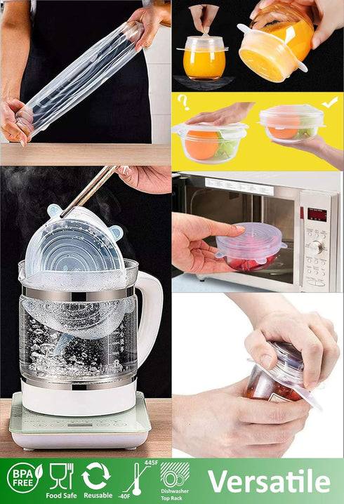 altCookingHub Silicone Stretch Lids, 6-Pack of Various Sizes, BPA Free, No Filler, Leakproof Reusable Silicone Lids for Various Shapes of Containe...