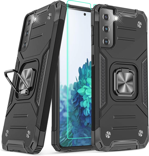 YmhxcY for Galaxy S21 5G Case with 3D Curved Screen Protector,Armor Grade Case with Rotating Holder Kickstand Non-Slip Hybrid Rugged Phone Case fo...
