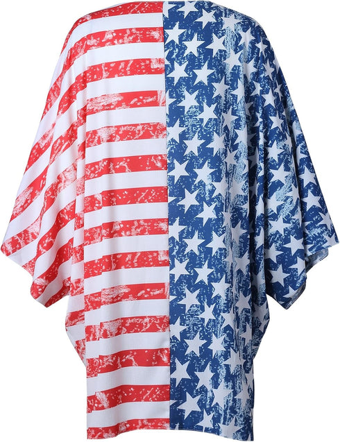 4th of July Women's American Flag Print Kimono Cover Up Tops Shirt Patriotic Cardigan (one Size, Picture Color)...