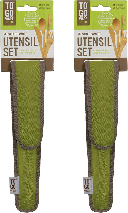 TO GO WARE Reusable Bamboo Utensil Travel Set | Includes Fork, Knife, Spoon, Chopsticks, & Carabiner Clip | Made from Sustainable Materials | Perf...