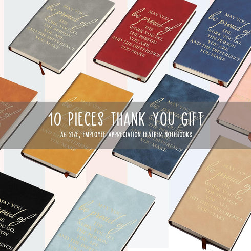 10 Pack Appreciation Gift for Employee A6 Leather Notebook Staff CNA Student Teacher Thank You Gift Inspirational Journal Bulk Gift for Graduation...