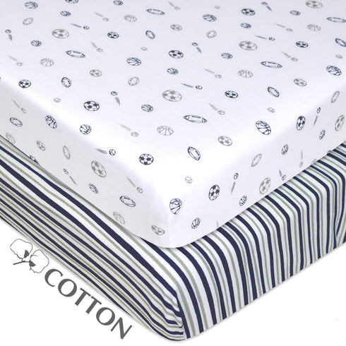 American Baby Company 2 Pack 100% Natural Cotton Fitted Pack and Play Sheets 39" x 27" - Soft & Breathable Pack N Play Sheets for Playard & Mini C...