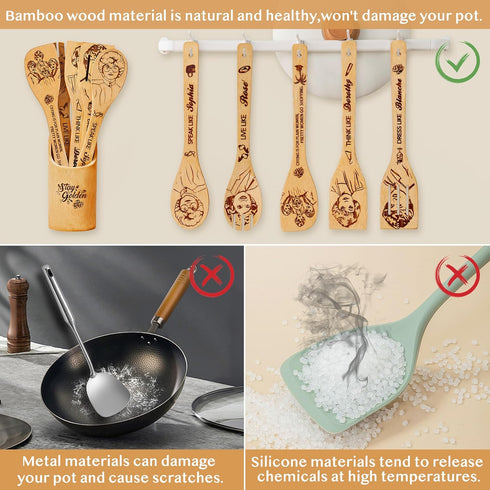 Golden Girls Kitchen Decor Accessories Wooden Spoons for Cooking -Golden Girls Merchandise for Fans,Tv Show Bamboo Utensils Gifts for Women,Birthd...