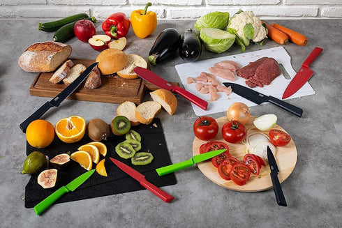 KUHN RIKON Colori+ Non-Stick Straight Paring Knife with Safety Sheath, 4 inch/10.16 cm Blade, Funky Fruit Strawberry...