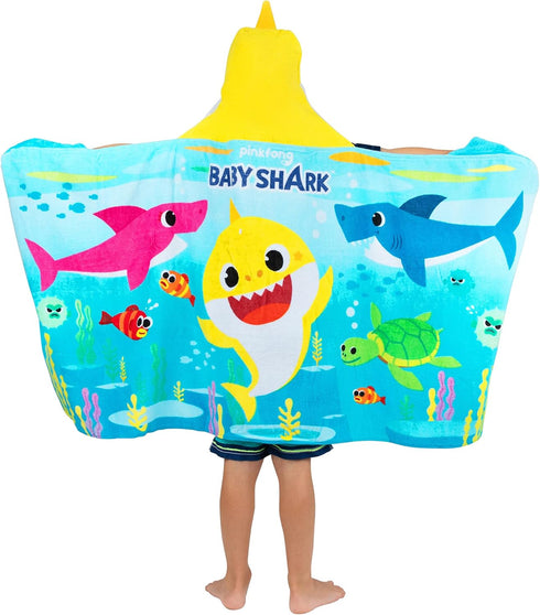 Franco Baby Shark Bath/Pool/Beach Soft Cotton Terry Hooded Towel Wrap, 24 in x 50 in, Kids...