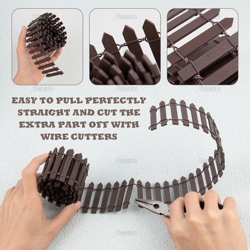 AUEAR, 35 Inch Mini Fairy Garden Fence Wood Ornament Wooden Decorative Picket Fence for DIY Crafts Project (Brown, 4-Pack)...