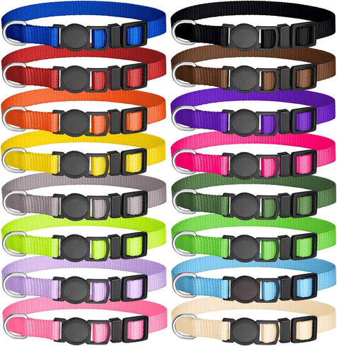 16 PCS Puppy Collars, Safety Buckle Puppy Collars for Litter Nylon Adjustable Puppy Collars for Small Puppies, Breakaway Puppy ID Collars Whelping...