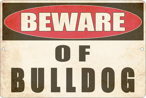 Rogue River Tactical Beware of Bulldog Dog Metal Tin Sign Yard Outdoor Warning Fence Sign Large 12x8"...