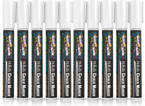 CHALKY CROWN Liquid Chalk Marker Pen - White Dry Erase Marker - Chalk Markers for Chalkboard Signs, Windows, Blackboard, Glass - 6mm Reversible Ti...