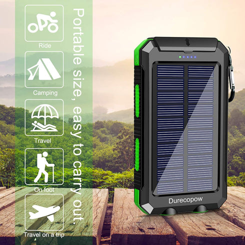 Solar Charger, 20000mAh Portable Outdoor Waterproof Solar Power Bank, Camping External Backup Battery Pack Dual 5V USB Ports Output, 2 Led Light F...