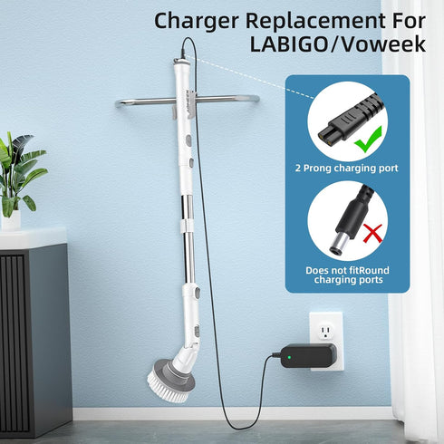 9V Charger for LABIGO Electric Spin Scrubber Charger, 9V Adapter Compatible with Labigo Cordless Spin Scrubber LA1 Pro, for Voweek VWS211 Power Su...