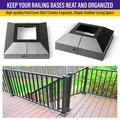Split Post Base Cover, Fits 2"x2" Post/4.5"x4.5" Base, for Indoor/Outdoor Iron Railing, Fence, Stair Post Base Decorative Skirt Covers (1Pack-Blac...