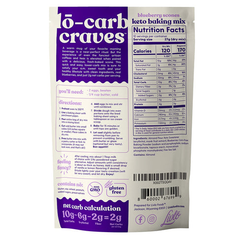 Livlo Blueberry Scone Keto Baking Mix - Low Carb Snack - 2g Net Carbs - Fast, Easy and Delicious Keto Friendly Food - 10 Servings...