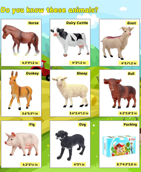 Animal Figurines, Big Animal Toys, 8 Pcs Farm Animals Figurines Toys, Realistic Plastic Animals Playset, Educational Learning Toy Set for Kids Tod...