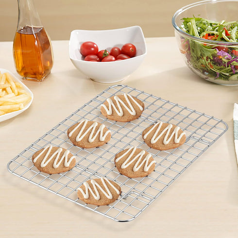 TeamFar Mini Cooling Rack Set of 2, Stainless Steel 8.75’’ x 6.25’’ Toaster Oven Grid Rack for Baking Roasting Broiling Grilling, Bakeable Rack fo...
