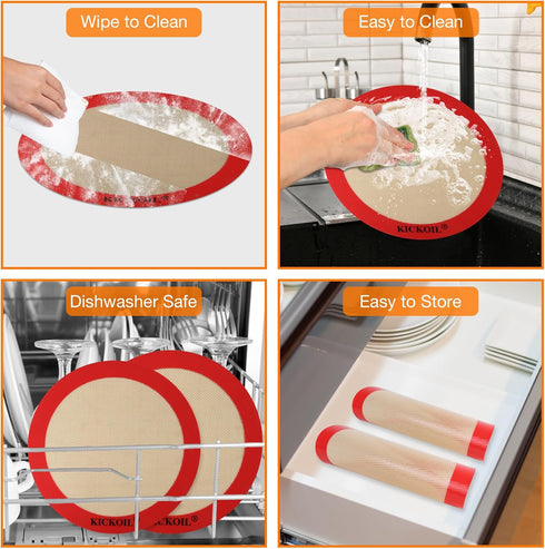 Round Silicone Baking Mats Set Of 2,Silicone Mat for 8 Inch Cake Pan Springform Pans Pizza Pan,Non-Stick Reusable Heat Resistant Baking Sheets Lin...
