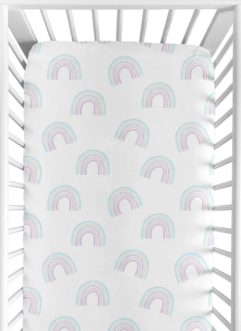 Sweet Jojo Designs Pastel Rainbow Girl Fitted Crib Sheet Baby or Toddler Bed Nursery - Blush Pink, Purple, Teal, Blue and White...