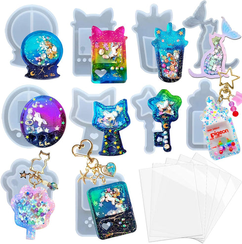 Resin Shaker Molds Set Game Consoles, Bottle, Cat's Paw, Crystal Ball 10 Silicone Trays with 5 Seal Films...