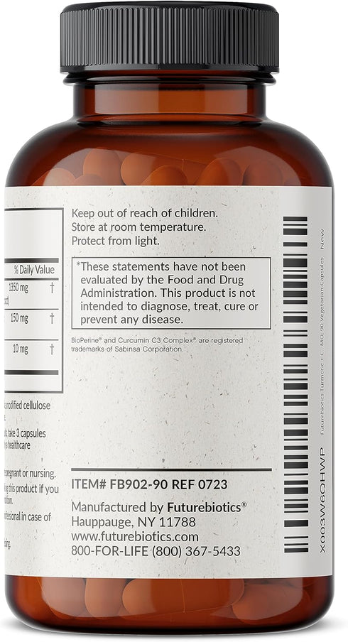 Futurebiotics Turmeric + Curcumin 1500 MG per Serving, Antioxidant, Joint & Digestion Support with BioPerine for Enhanced Nutrient Intake, Non-GMO...