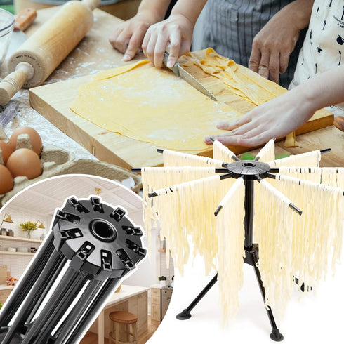 Cambom Foldable Pasta Drying Rack- Plastic Spaghetti Noodle Dryer with 10 Bar Handles Black...