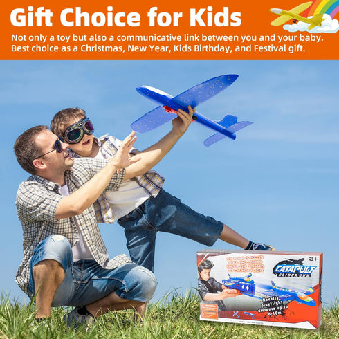 3-Pack LED Airplane Toy, Airplane Launcher Toy - 2 Flight Modes, Foam Glider Planes, Outdoor Toys for Kids Ages 6 7 8 9 10 11 12 Year Old Boys & G...