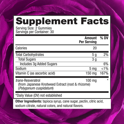 Reserveage Beauty- Resveratrol Gummies 100 mg, Antioxidant Supplement for Heart Health, Antioxidant Supplement Supports Healthy Aging, Vegan - 1 P...