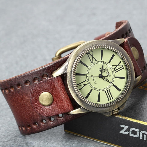 Avaner Vintage Bronze Leather Watches: Retro Steampunk Wide Cuff Analog Quartz Wrist Watches for Men and Women...