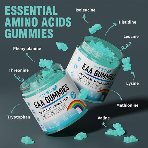EAA Gummies 120 Gummies (Blue Raspberry), 8000 mg Essential Amino Acids - All 9 Essential Aminos (EAA) and all Branched-Chain Aminos (BCAAs), Non-...