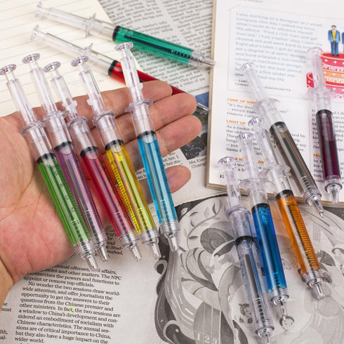 12Color Syringe Pen Bulk Party Favors Writes In Black Ink, MultiColor Fun Nurse pens, Imaginary Doctor Play, Nursing School Supplies Office Home S...