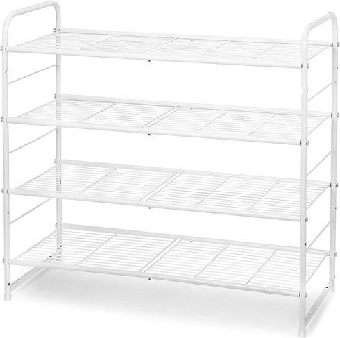 Simple Trending 4-Tier Stackable Shoe Rack, Expandable & Adjustable Shoe Organizer Storage Shelf, Wire Grid, White...