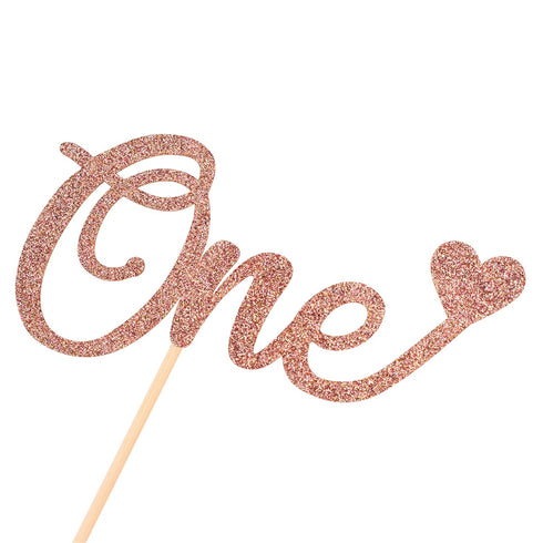 Unimall Letter 'One' Heart Cake Topper for 1st Birthday, Rose Gold Glitter Cake Decorating Supplies, First Anniversary, Baby Shower...