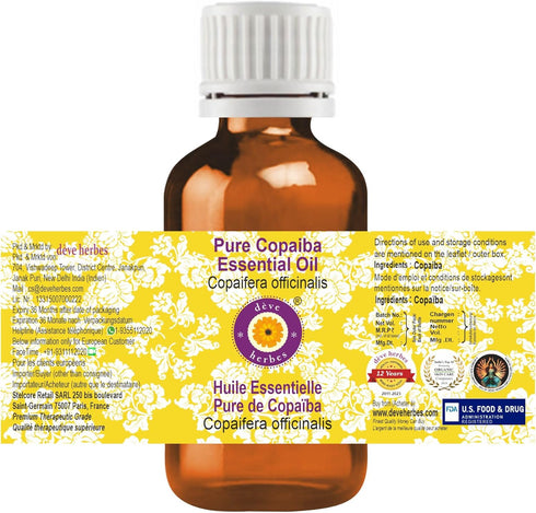 Deve Herbes Pure Copaiba Essential Oil (Copaifera officinalis) 100% Therapeutic Grade Steam Distilled 15ml (0.50 oz)...