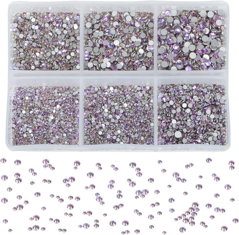 Bymitel 7200 Pieces 6 Mixed Sizes Glue Fix on Glass Rhinestones Round Crystal Gems Flatback for DIY Jewelry Making with one Picking Pen(6-Sizes 72...
