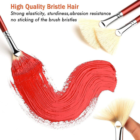 Fan Brush for Painting, 7 Pieces Fan Brush Set with Hog Bristle Natural Hair and Long Wood Handle, Professional Artist Fan Brushes for Acrylic Pai...
