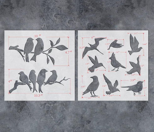 GSS Designs Birds Tree Branches Stencils (2 Pack) - 12x12Inch Reusable Mylar Bird Stencil for Painting on Wood Furniture Wall Pillows Scrapbook Ca...