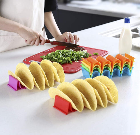 Taco Holder Stand Set of 6, Colorful Taco Holder Plate, Wave Shape Taco Tray, Taco Shell Holder Stand for Party, Hold 4 Tacos Each, Very Hard and ...