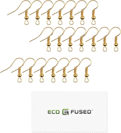 Eco-Fused 18mm Earring Hooks - 200 pcs - Coil and Ball Style Nickel-Free Ear Wires - Gold - Hypo-Allergenic Plated Steel - Great for Jewelry Makin...